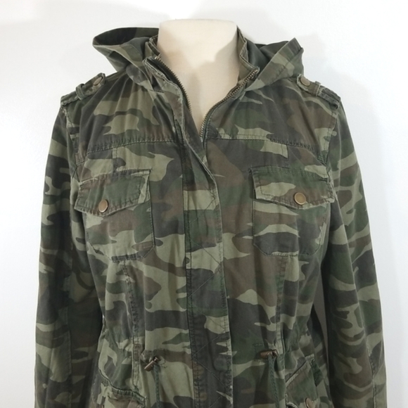 Outer Edge Camo Hooded Zip Front Green Utility Jacket size Large - Picture 2 of 12
